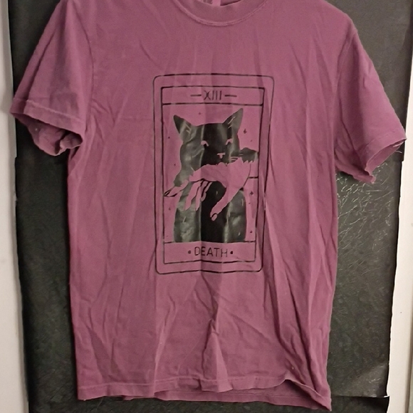 Comfort Colors Tops - Comfort Colors Purple Short Sleeve Graphic Cat 'Death' Tee